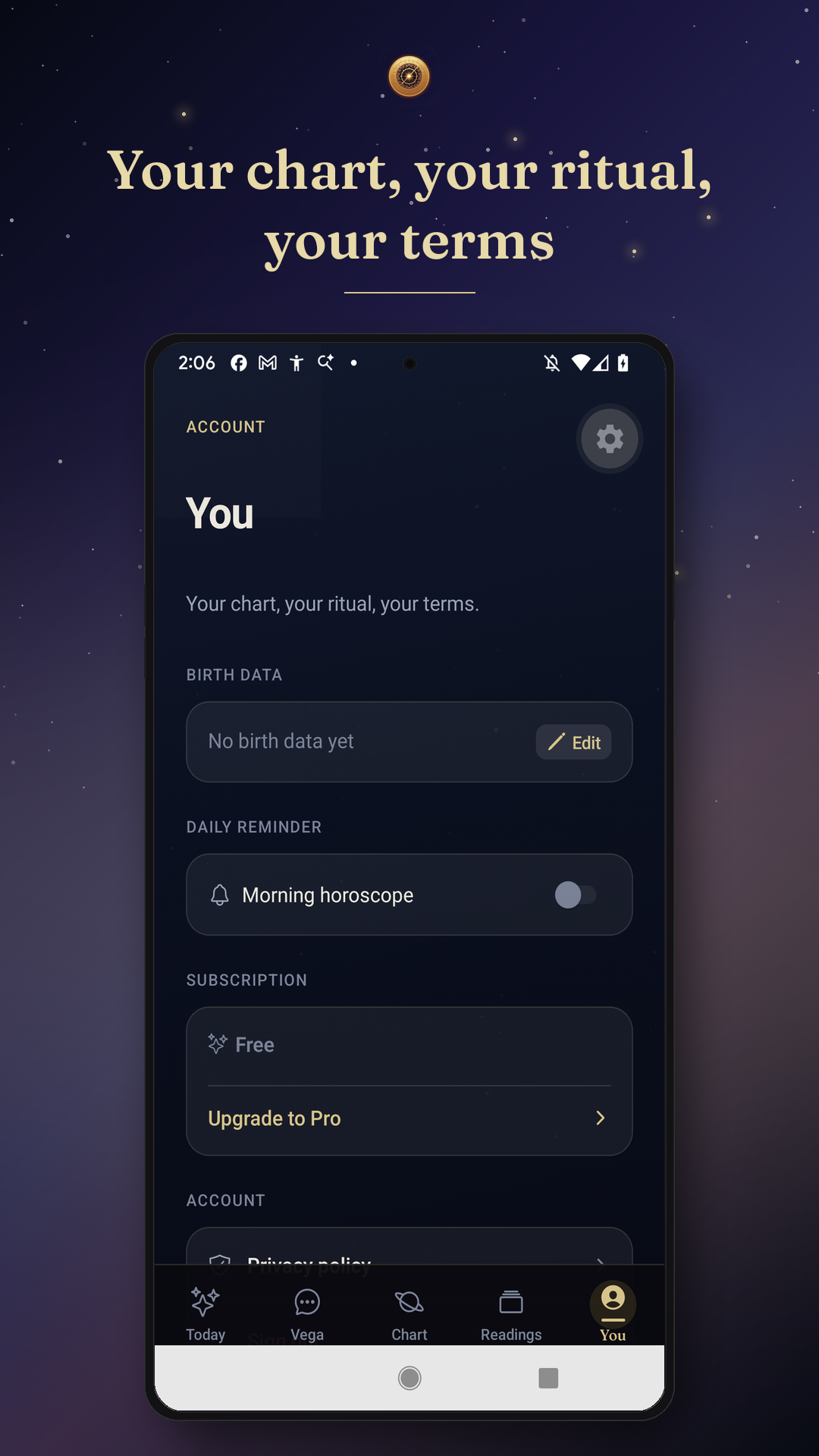 Your profile and birth data