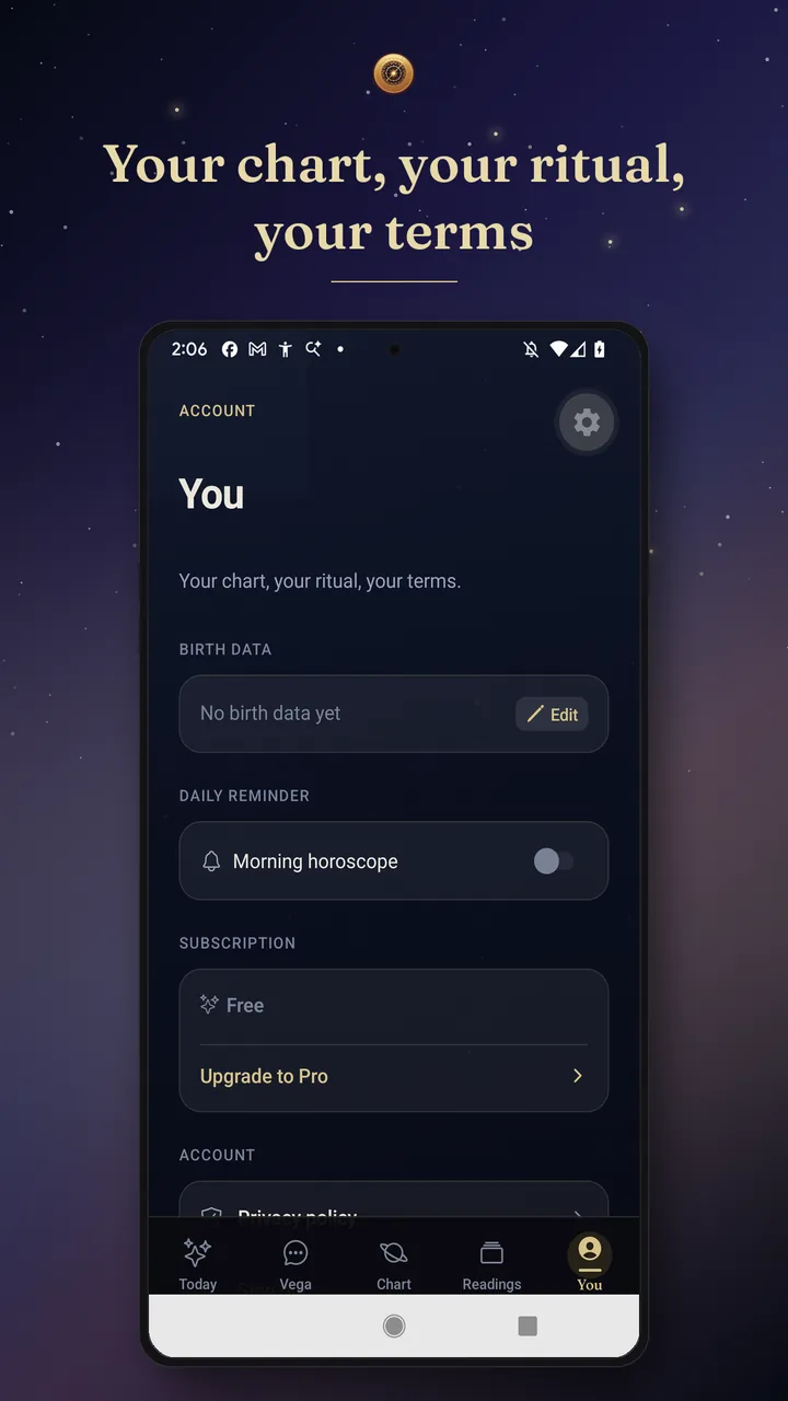 Your profile and birth data