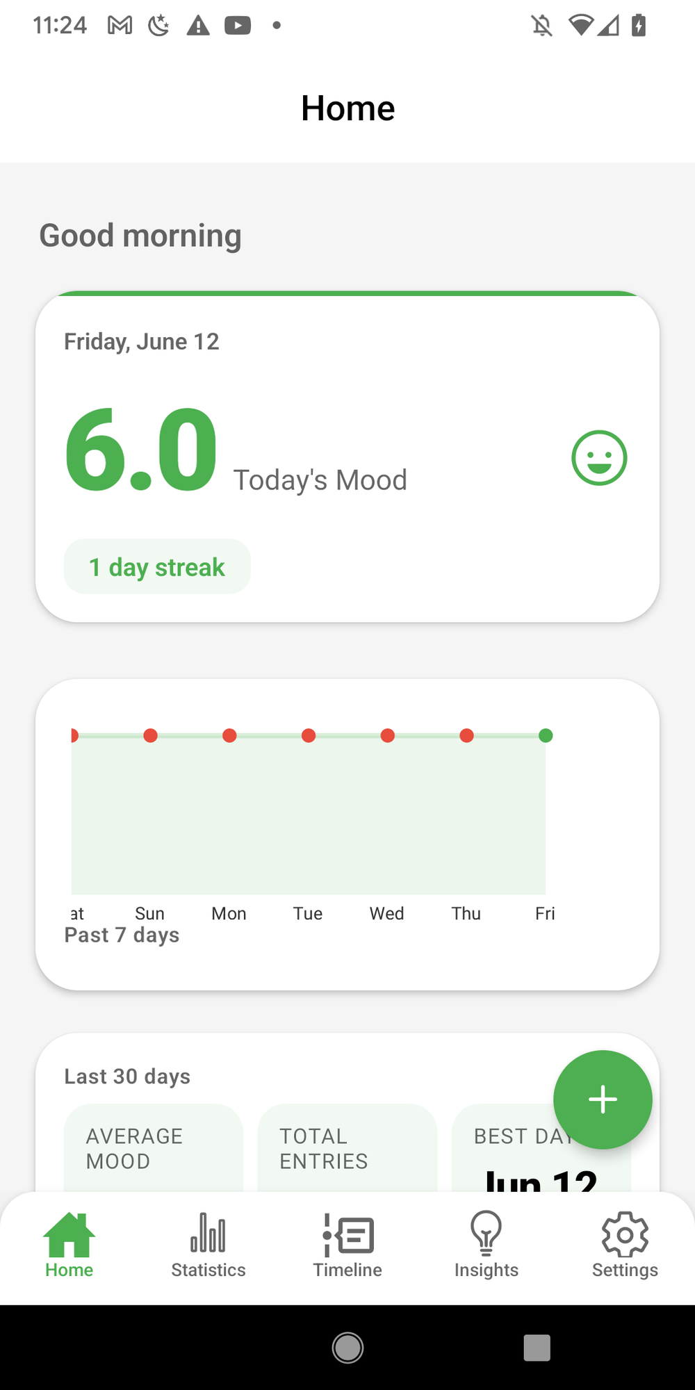SoulSync home screen with today's mood entry